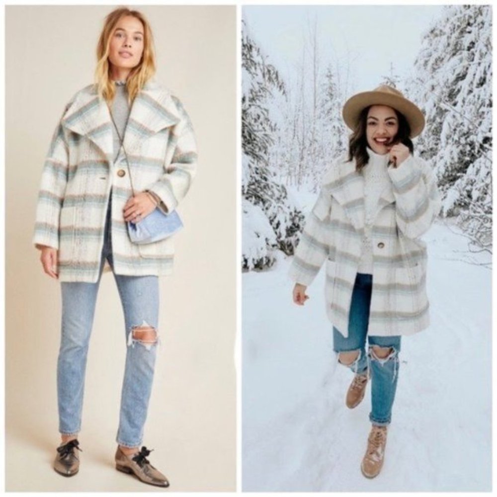 NWT Anthropologie Elsa Plaid Coat Oversized L/XL